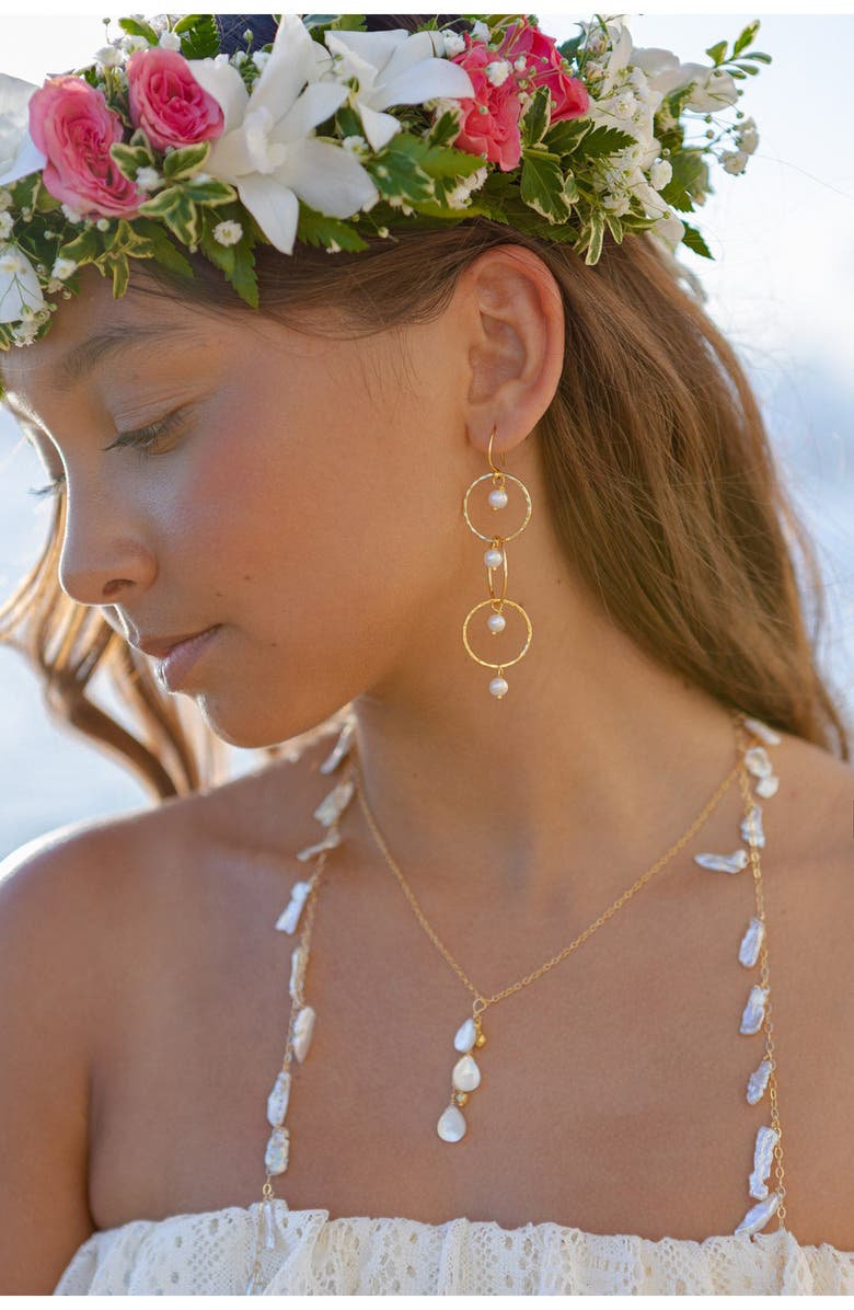 Kiara by Ki-Ele Trinity Freshwater Pearl Drop Earrings, Alternate, color, Gold/Pearl