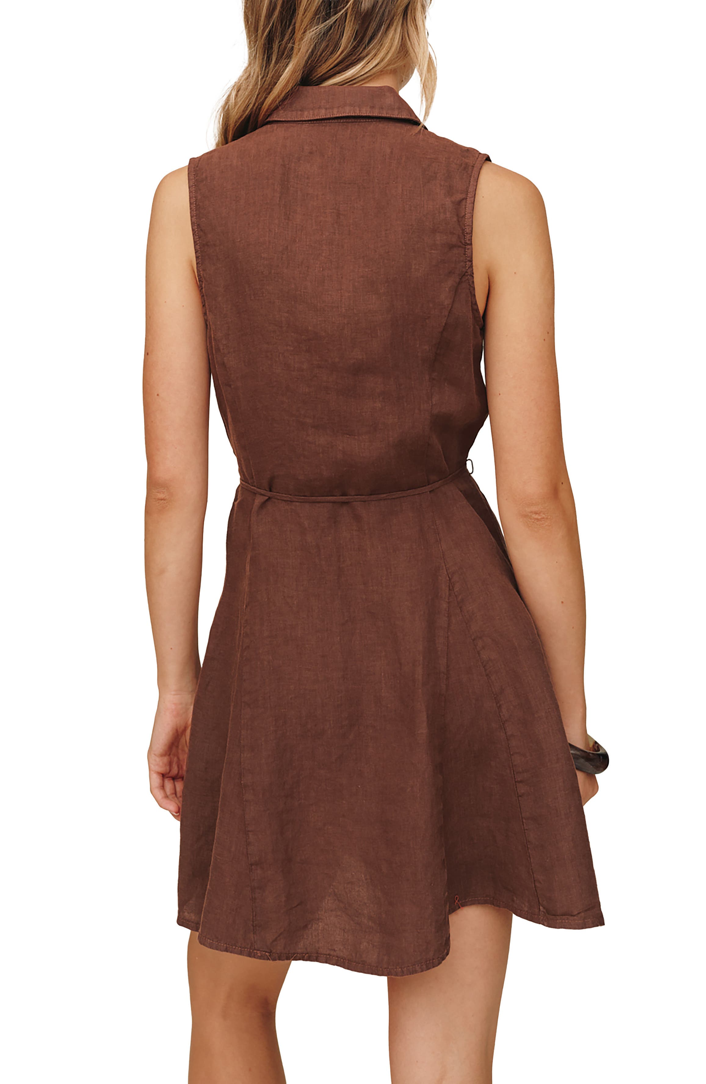 Sleeveless Tie Waist Linen Minidress - image 2