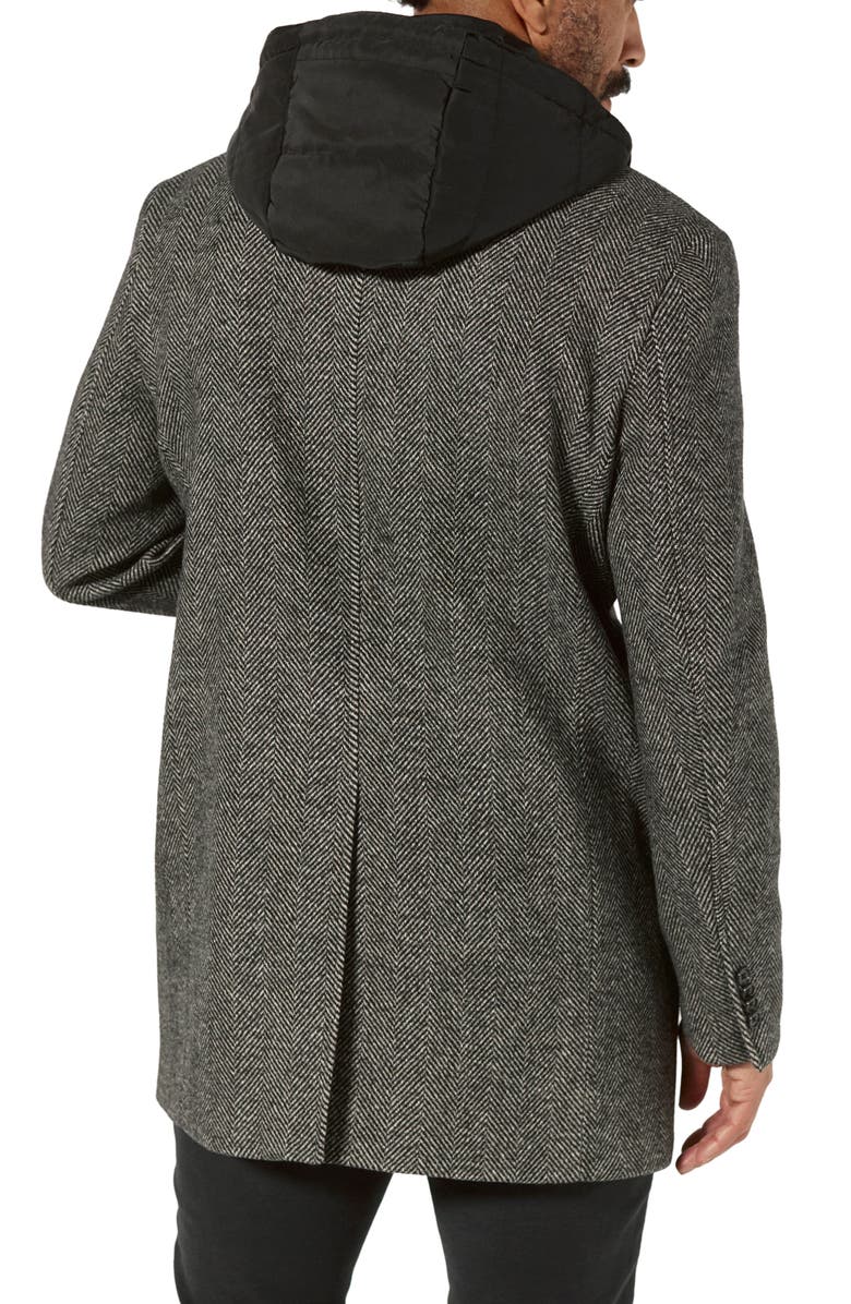 7 Diamonds The Downtown Wool Blend Herringbone Overcoat with Removable Hooded Bib, Alternate, color, 