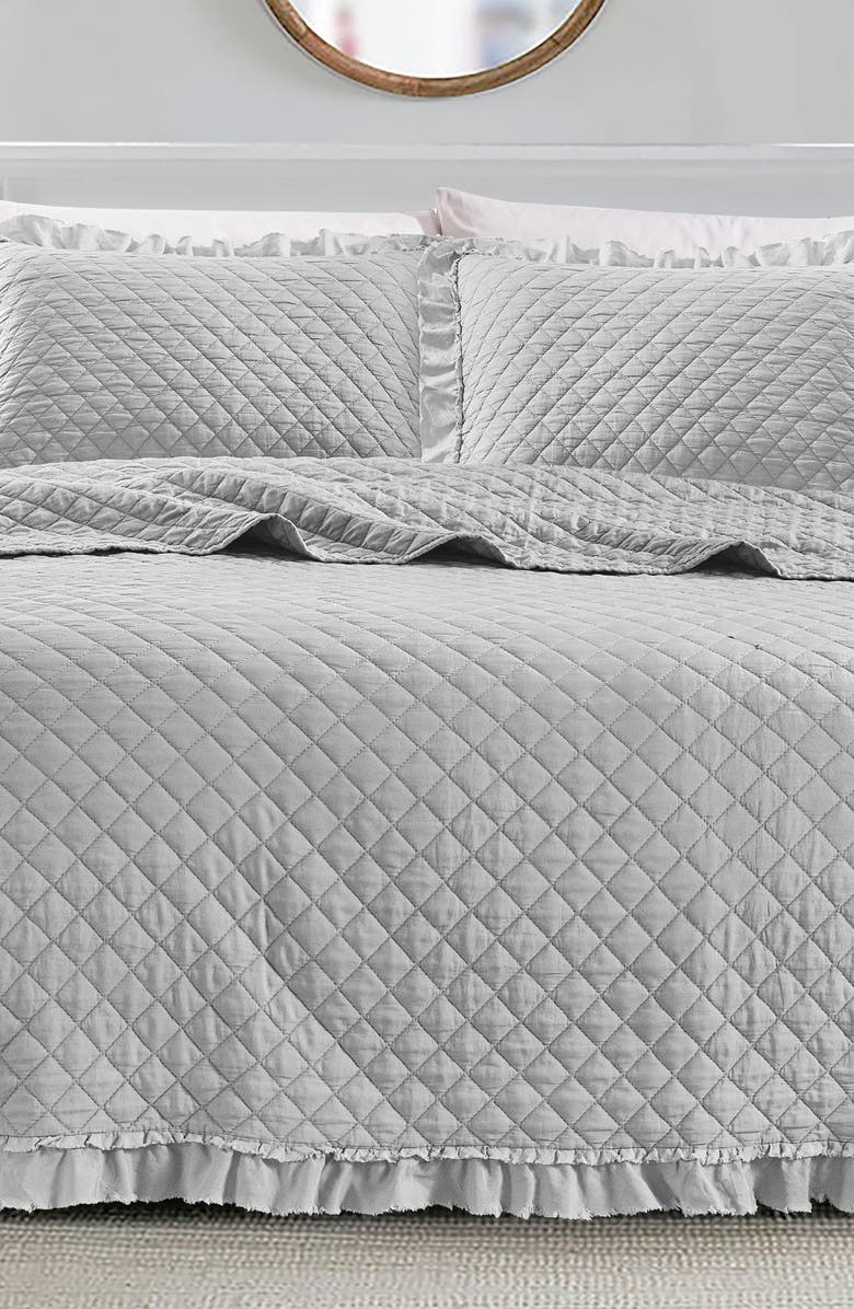 MELANGE HOME Diamond Stitched Ruffle Quilt & Shams Set, Alternate, color, 