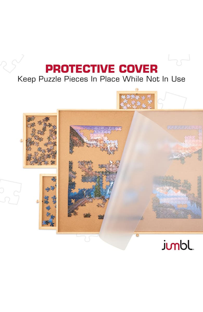 Jumbl 1500-Piece Wooden Puzzle Board with Drawers, Foldable Legs & Cover, Alternate, color, Beige