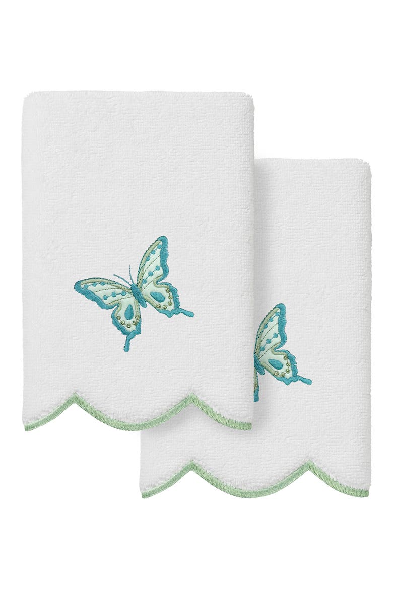 2-Piece Brittney Embroidered Turkish Cotton Fingertip Towel Set, Main, color, WHITE/ GREEN