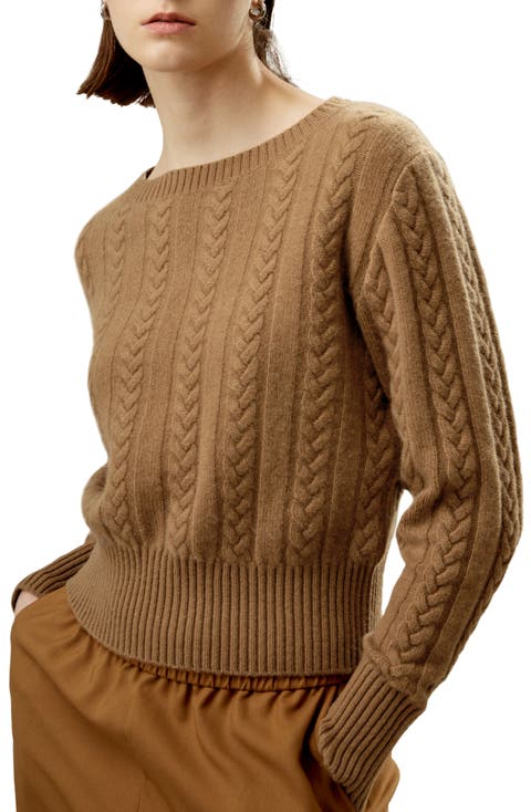 Pure Cashmere Drop Shoulder Crew Neck Sweater for Women