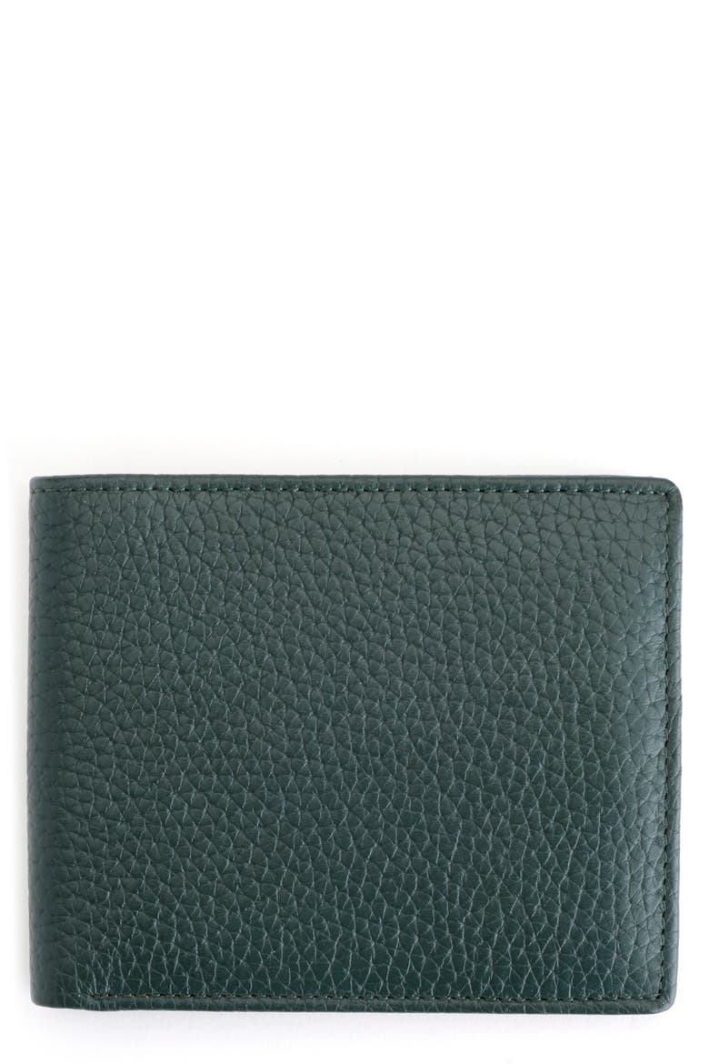 RFID Leather Trifold Wallet, Main, color, DARK GREEN