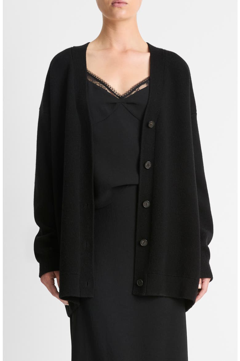 Oversize Wool Blend Double Knit Cardigan, Main, color, BLACK