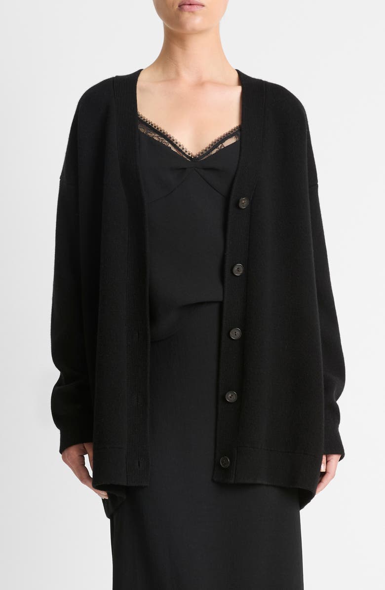 Vince Oversize Wool Blend Double Knit Cardigan, Main, color, Black