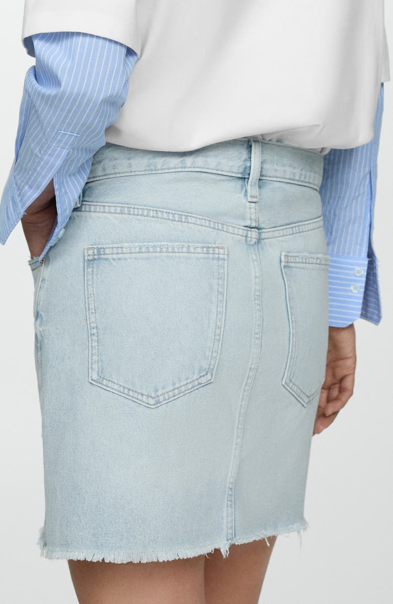 MANGO Frayed High Waist Denim Miniskirt, Alternate, color, Light Blue