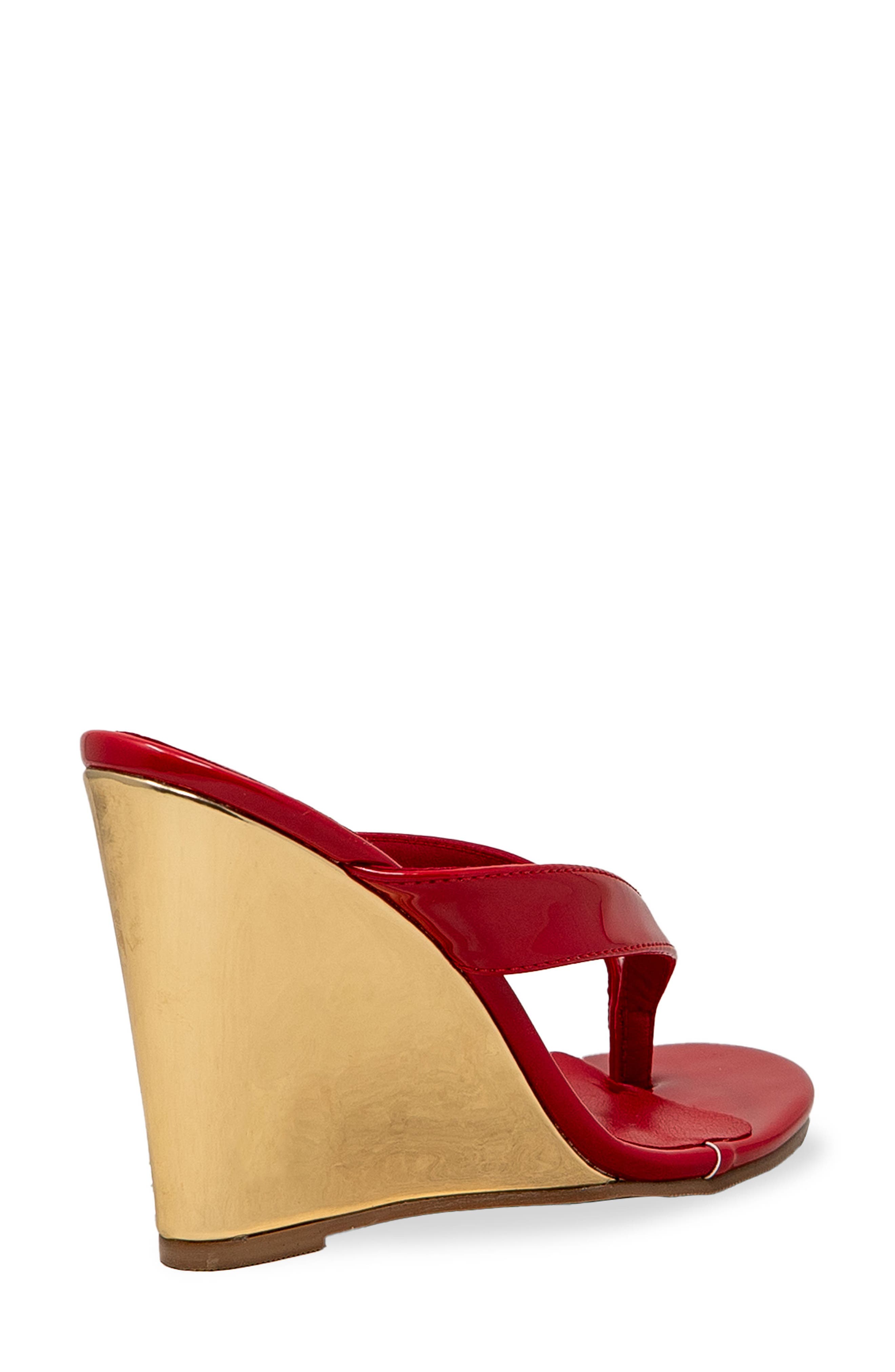 Toe Post Wedge Sandal, Alternate, color, RED PATENT
