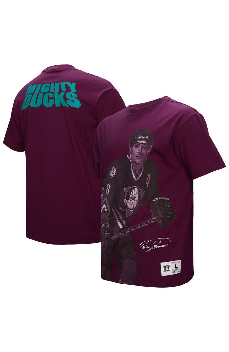 Mitchell & Ness Men's Mitchell & Ness Teemu Selanne Purple Anaheim Ducks Ultimate Player Vintage Logo T-Shirt, Main, color, Purple