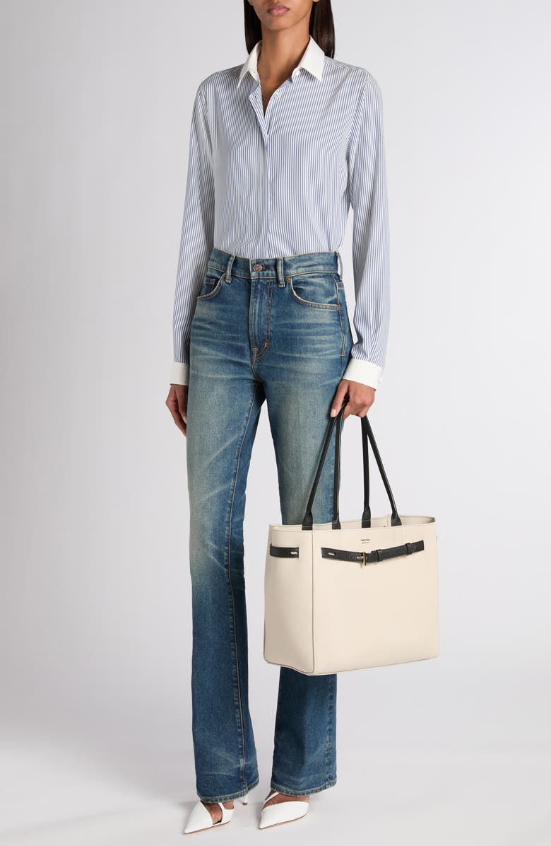 TOM FORD Stripe Silk Button-Up Shirt, Alternate, color, Combo Blue/ White