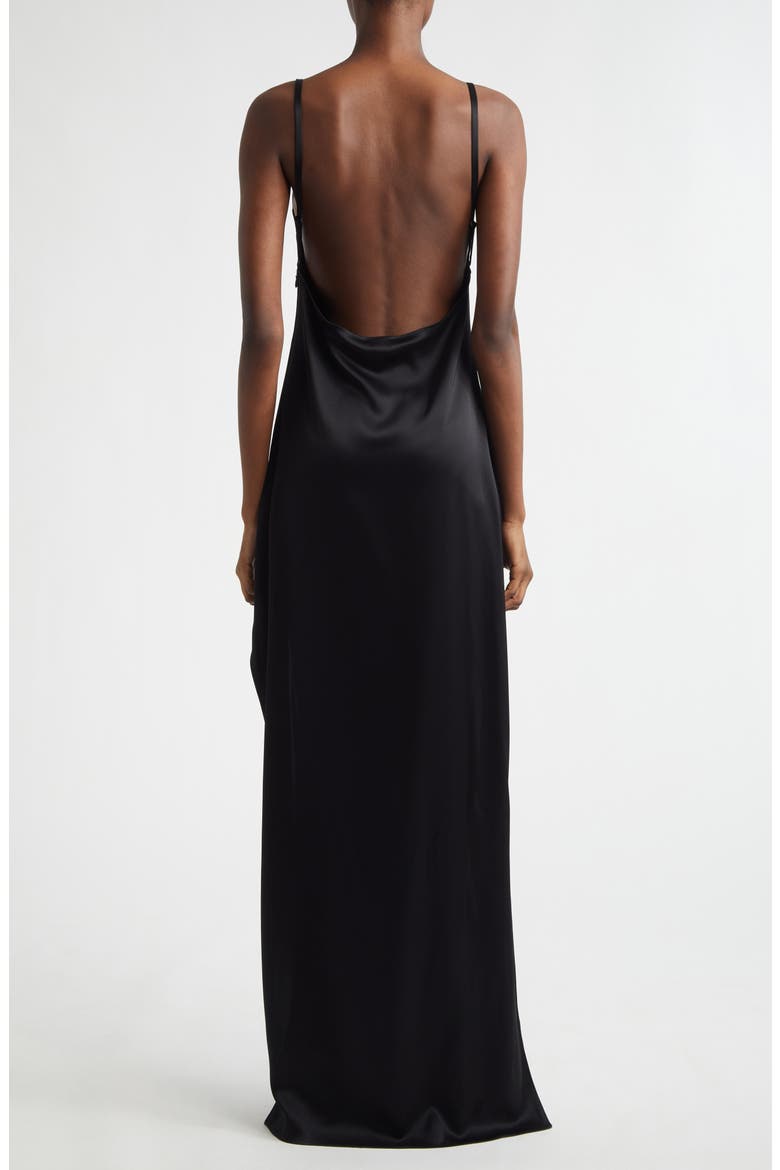 Backless Satin Dress, Alternate, color, BLACK