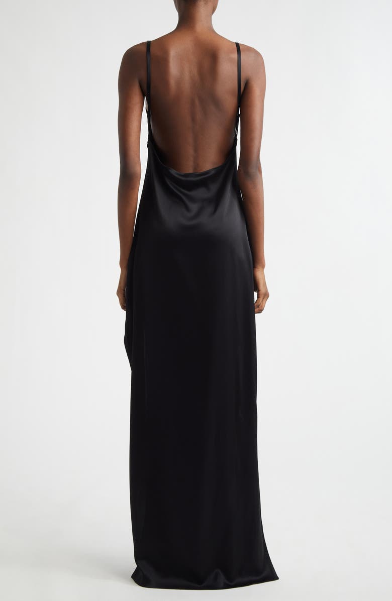 Courrèges Backless Satin Dress, Alternate, color, Black