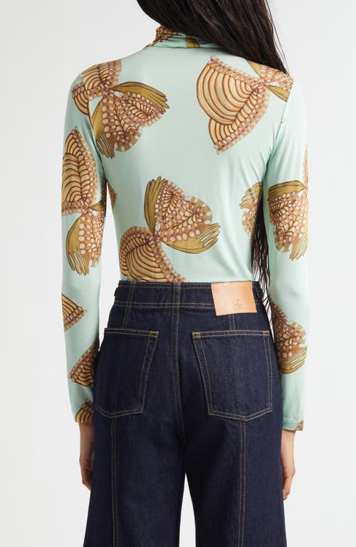 Ulla Johnson Aurelia Butterfly Print Turtleneck Top In Blue