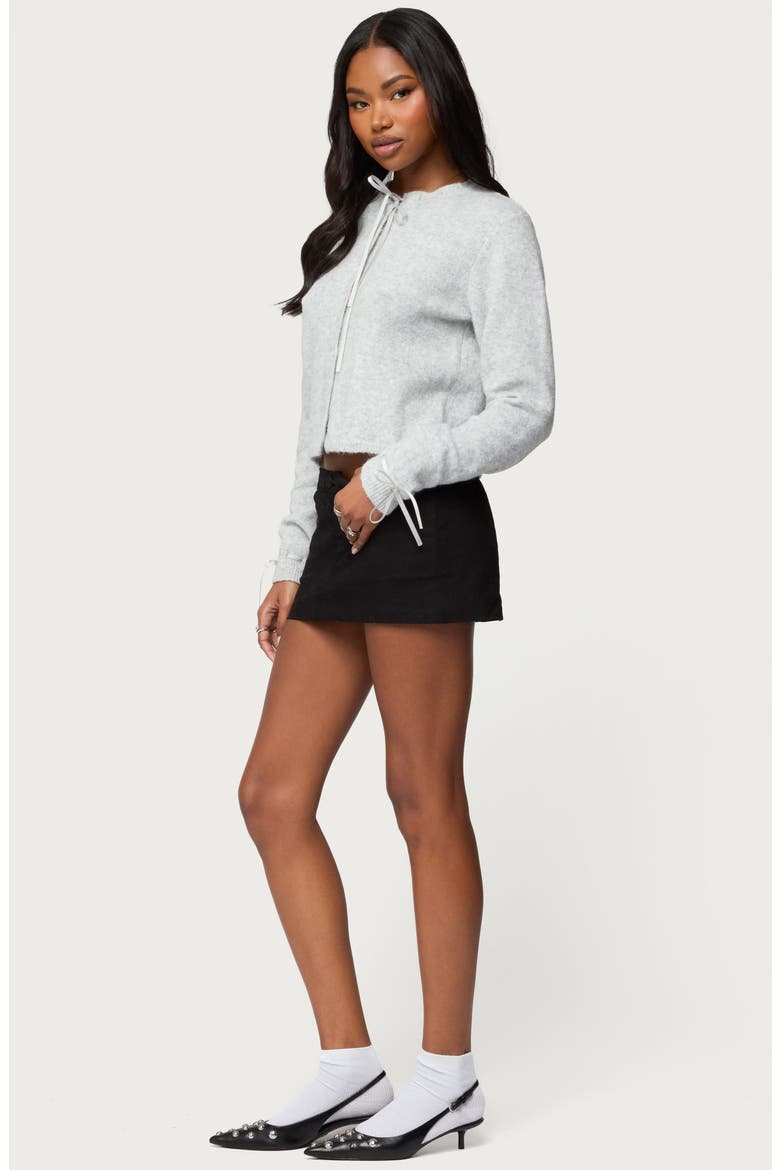 Vickie Ribbon Detail Crop Cardigan, Alternate, color, GRAY-MELANGE