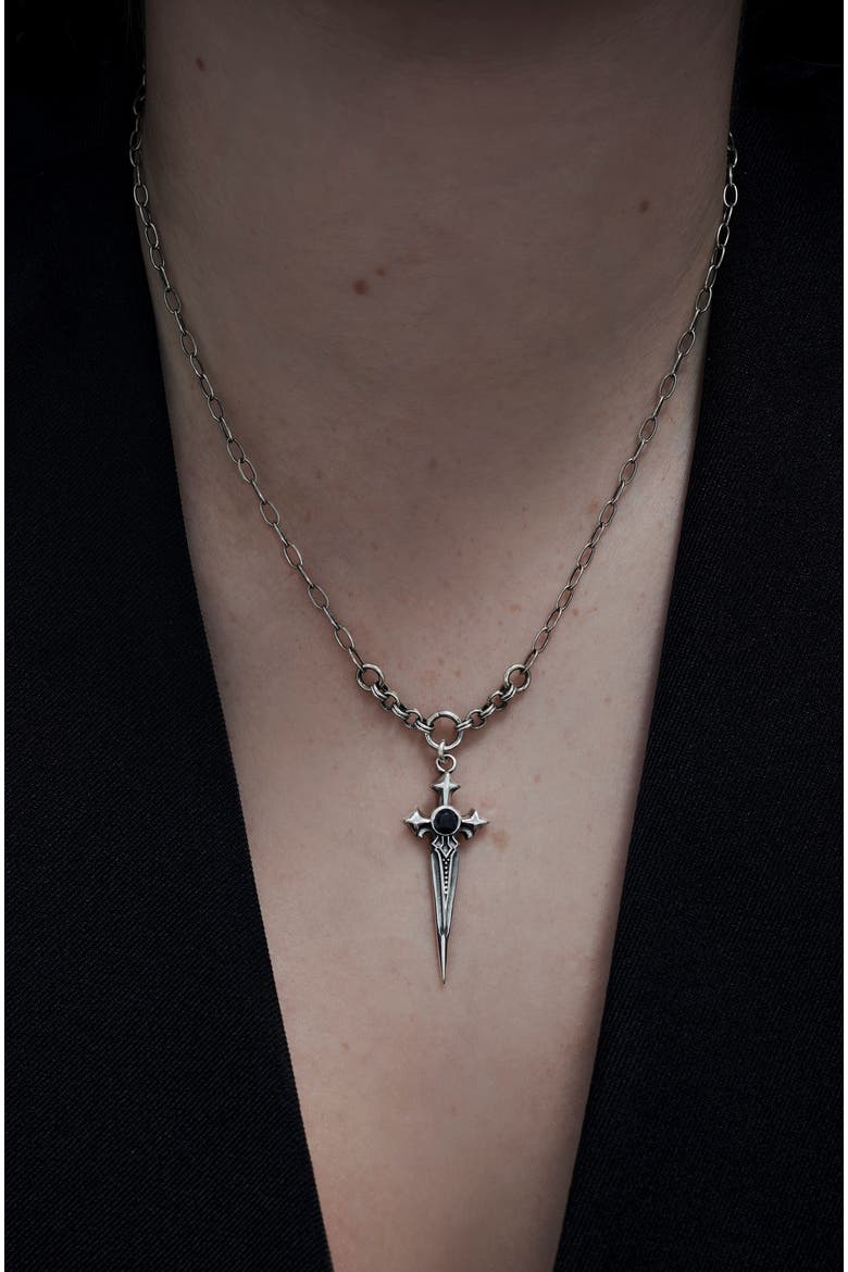 Sica Sword Sterling Silver Necklace, Main, color, Silver