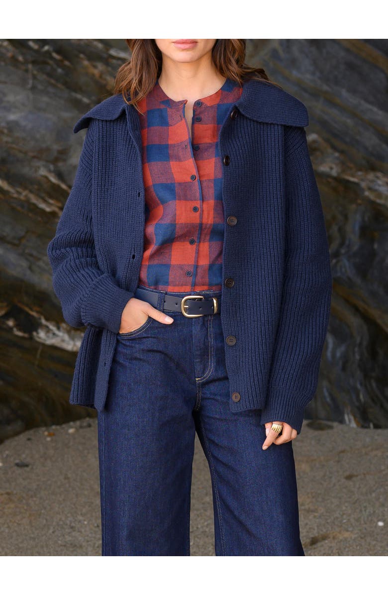 Celtic & Co. Sailor Collar Longline Cardigan, Alternate, color, Navy