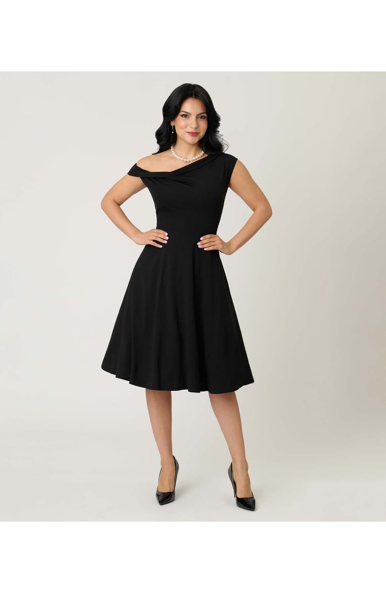 Unique Vintage Plus Size Asymmetrical Neck Swing Dress, Alternate, color, Black Solid