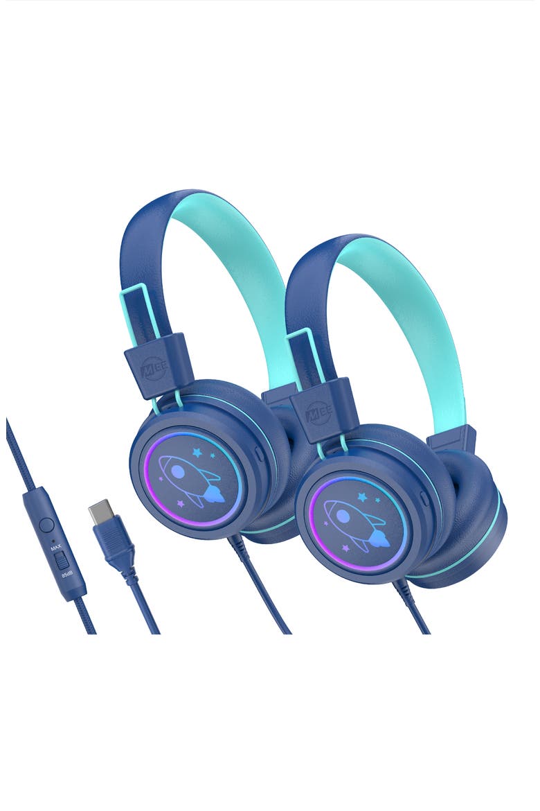 KidJamz KJ55U (2 Pack) USB-C Kid's Headphones w/ LED Lights, Main, color, Blue
