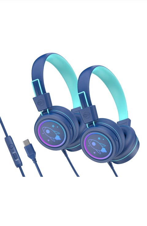 KidJamz KJ55U (2 Pack) USB-C Kid's Headphones w/ LED Lights