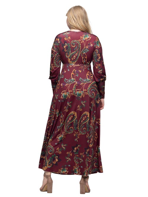 24seven Comfort Apparel Paisley Print Bishop Sleeve A Line Maxi Dress In Multi