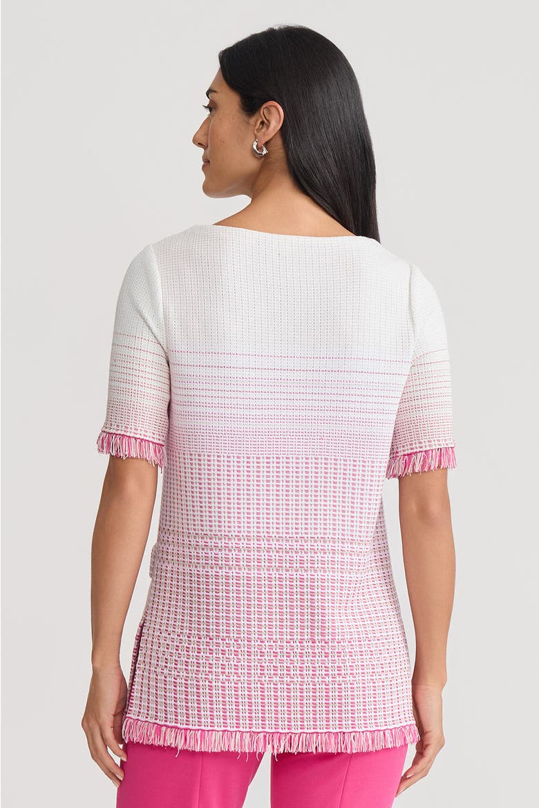 Ombre Fringe Trim Jacquard Knit Tunic, Alternate, color, Carmine Rose/Limestone