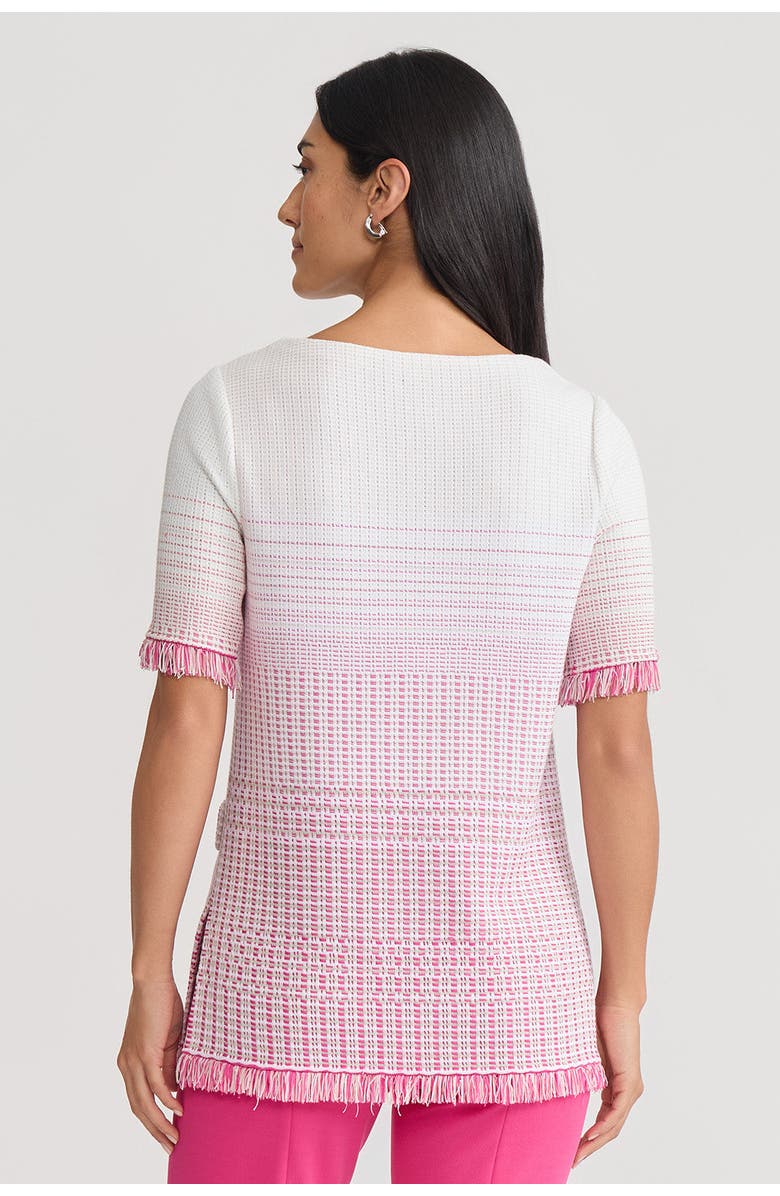 Ming Wang Ombre Fringe Trim Jacquard Knit Tunic, Alternate, color, Carmine Rose/Limestone