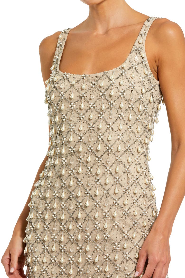 Pearl Embellished Sleeveless Fitted Ankle Dress, Alternate, color, Nude Silver