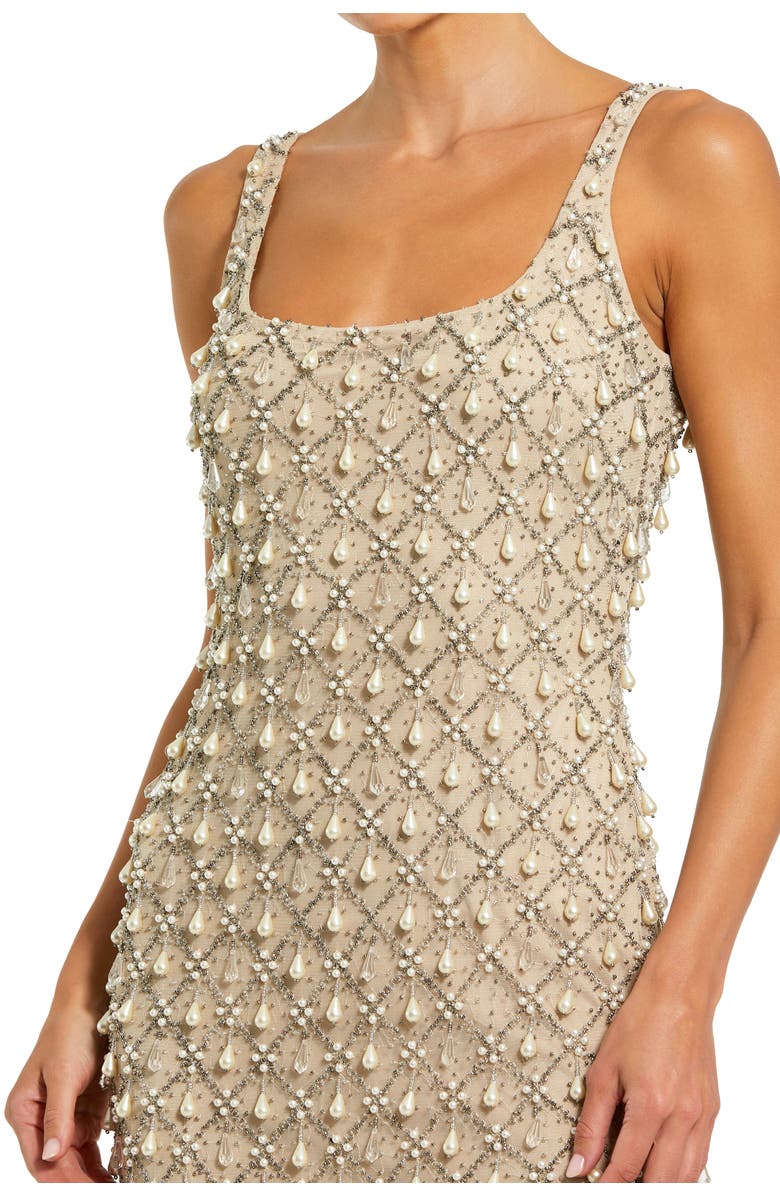 Mac Duggal Pearl Embellished Sleeveless Fitted Ankle Dress, Alternate, color, Nude Silver