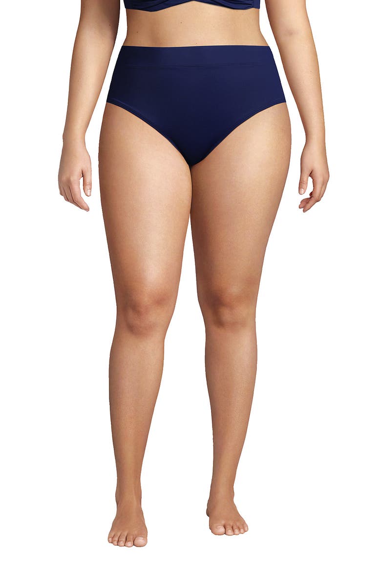 Plus Size Tummy Control High Waisted Bikini Swim Bottoms, Main, color, Deep Sea Navy