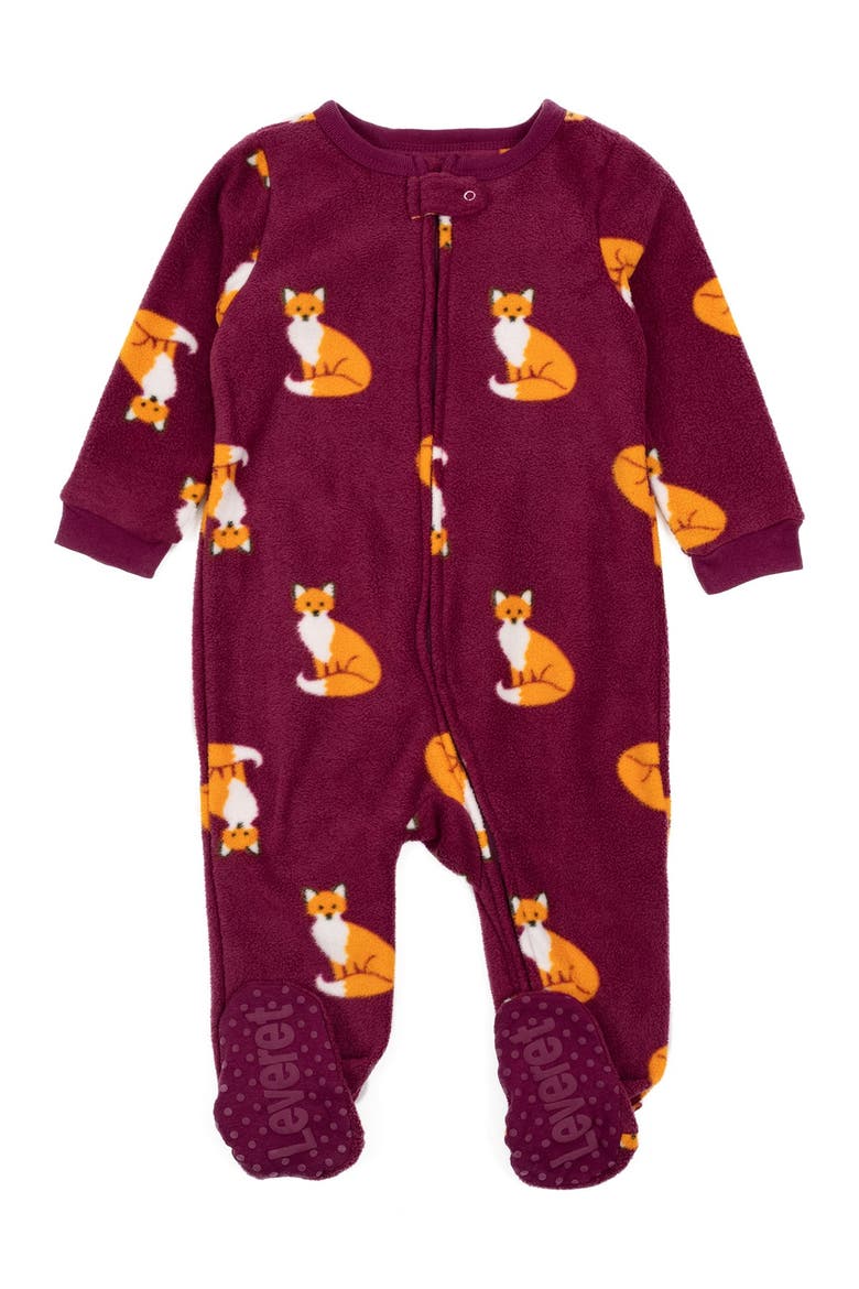 Fox Fleece Footed Pajamas, Main, color, MAROON