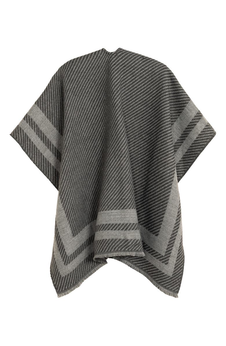 Lauren Ralph Lauren Border Stripe Ruana, Alternate, color, Med Grey Heather/ Charcoal