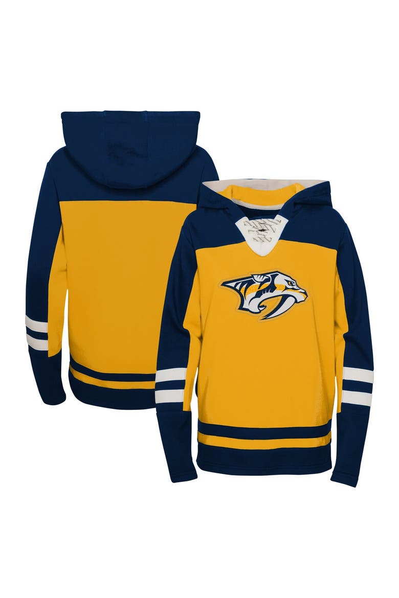 Youth Gold Nashville Predators Ageless Revisited Lace-Up V-Neck Pullover Hoodie, Main, color, Gold