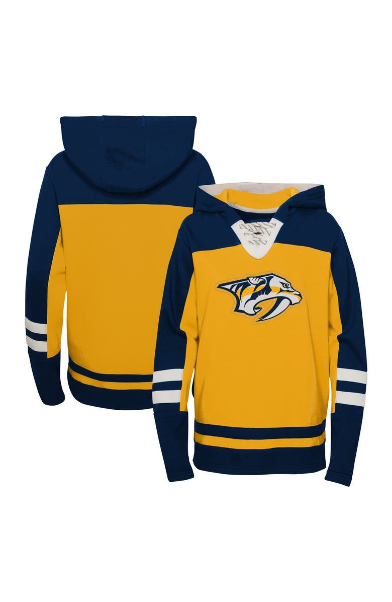 Outerstuff Youth Gold Nashville Predators Ageless Revisited Lace-Up V-Neck Pullover Hoodie, Main, color, 