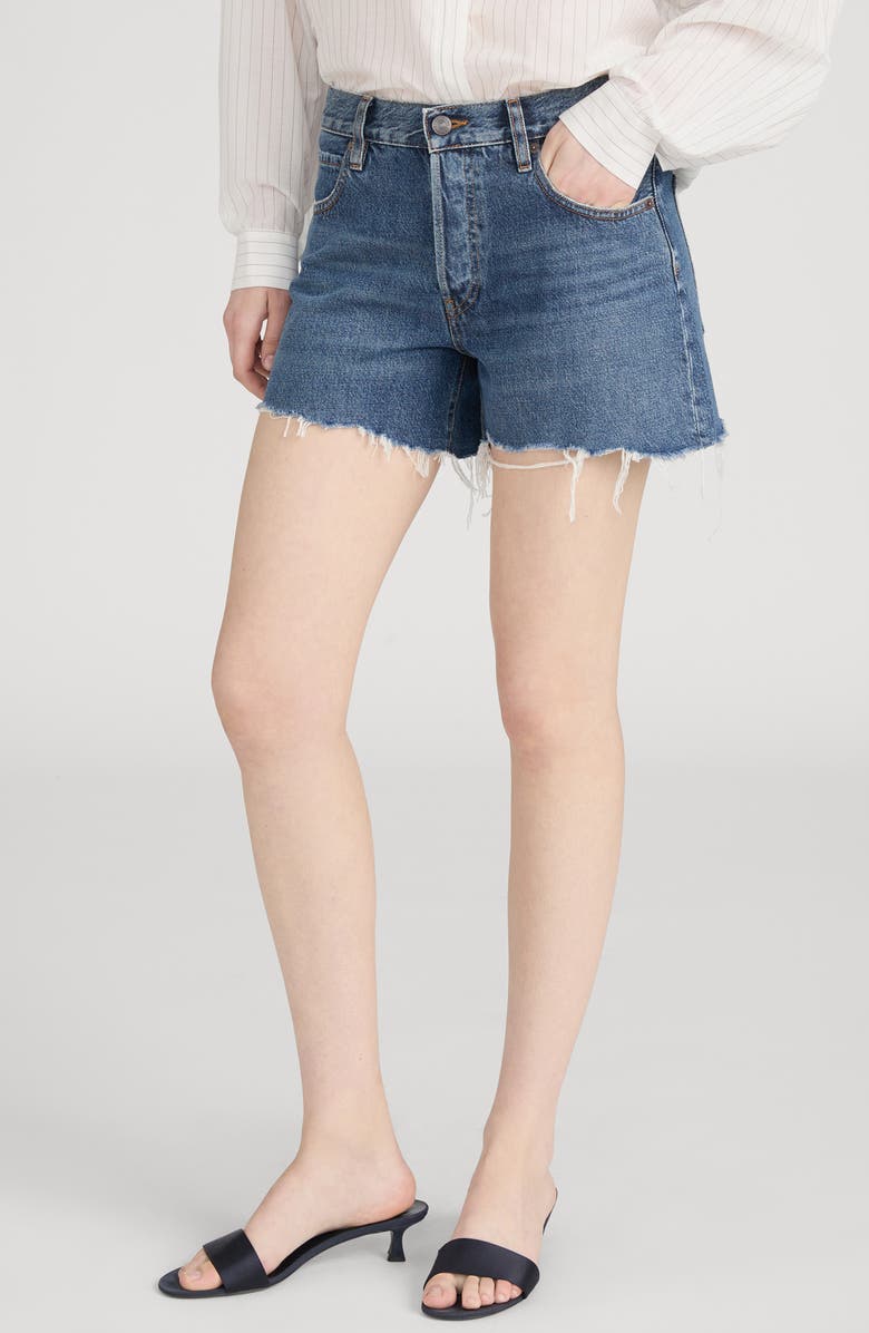 FRAME The Hang Mid Thigh Denim Cutoff Shorts, Alternate, color, Goose