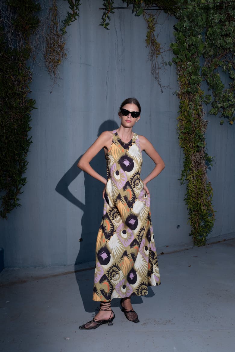 Lanelle Printed Sleeveless Bias Cut Maxi Dress, Alternate, color, Alchemia-Green