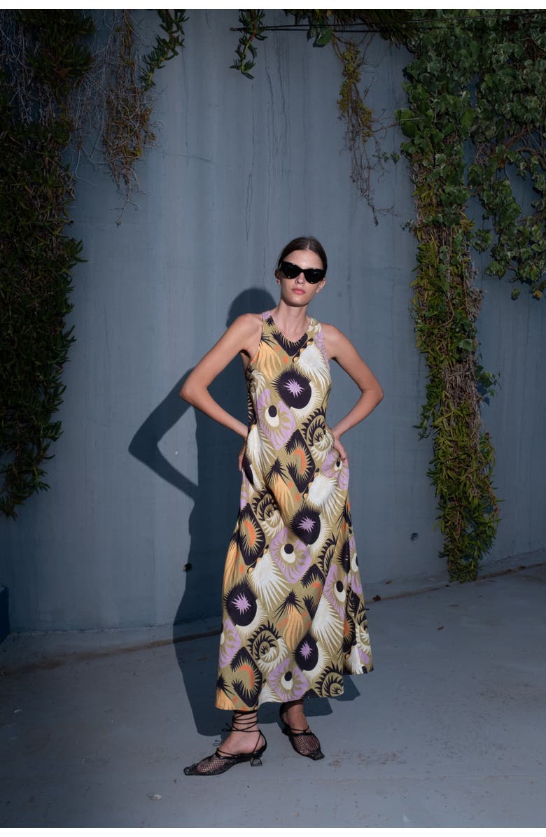 Untitled in Motion Lanelle Printed Sleeveless Bias Cut Maxi Dress, Alternate, color, Alchemia-Green