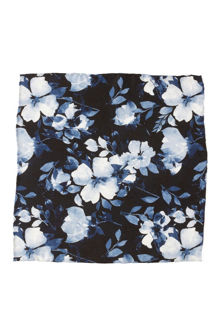 Painted Floral Pocket Square, Alternate, color, BLUE