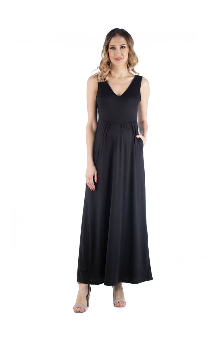 24seven Comfort Apparel Maternity Maxi Sleeveless Dress with Pockets, Main, color, Black