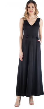 24seven Comfort Apparel Maternity Maxi Sleeveless Dress with Pockets
