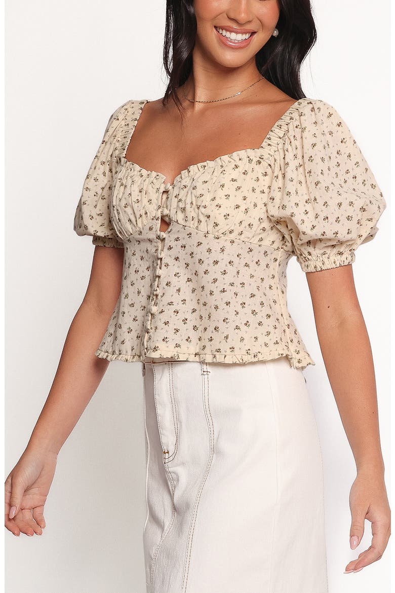 Maud Floral Puff Sleeve Button Front Top, Alternate, color, CREAM BROWN FLORAL