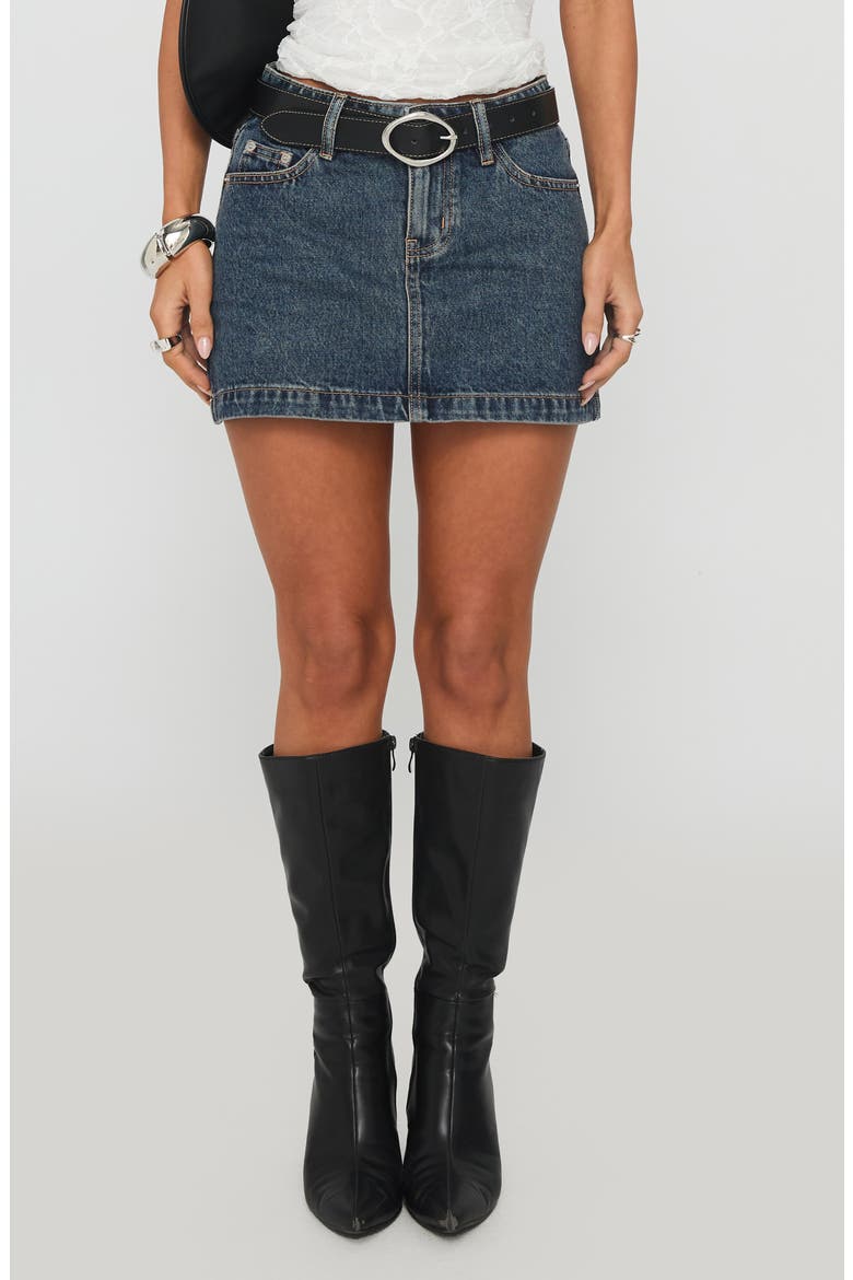 Nickei Nonstretch Denim Miniskirt, Main, color, WASHED BLUE