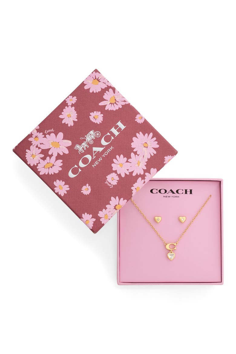 Cubic Zirconia Heart Necklace & Stud Earrings Boxed Set, Alternate, color, CRYSTAL/ GOLD