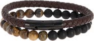 HMY JEWELRY Men's Set of 2 Leather & Beaded Bracelets