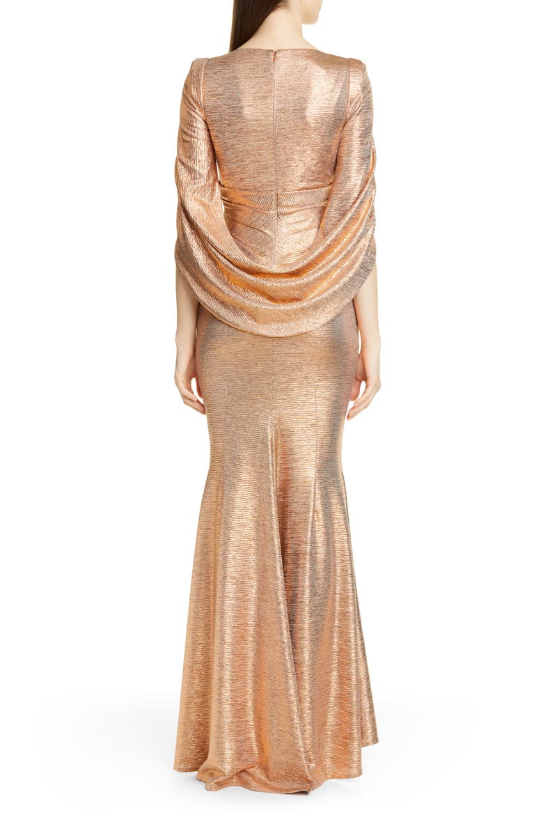 Mirror Ball Drape Back Trumpet Gown, Alternate, color, COPPER