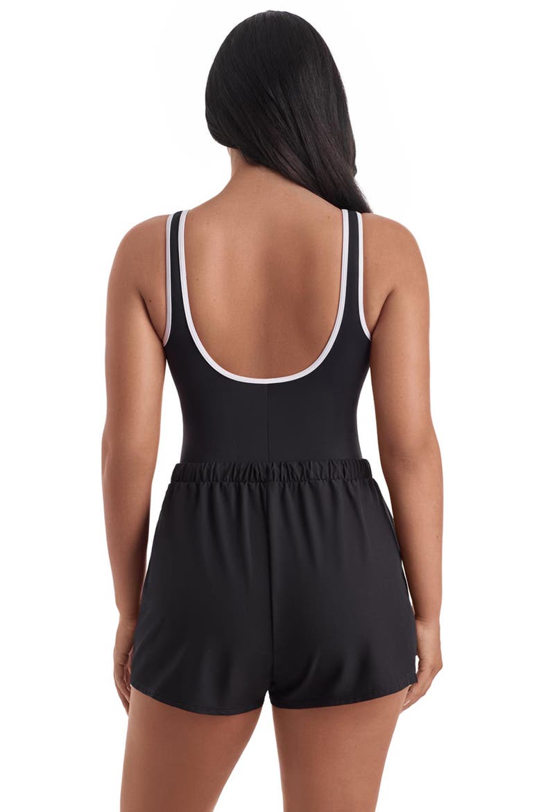 Shirred Zipper Runaround Chlorine Resistant One-Piece Swimsuit, Alternate, color, Black and White