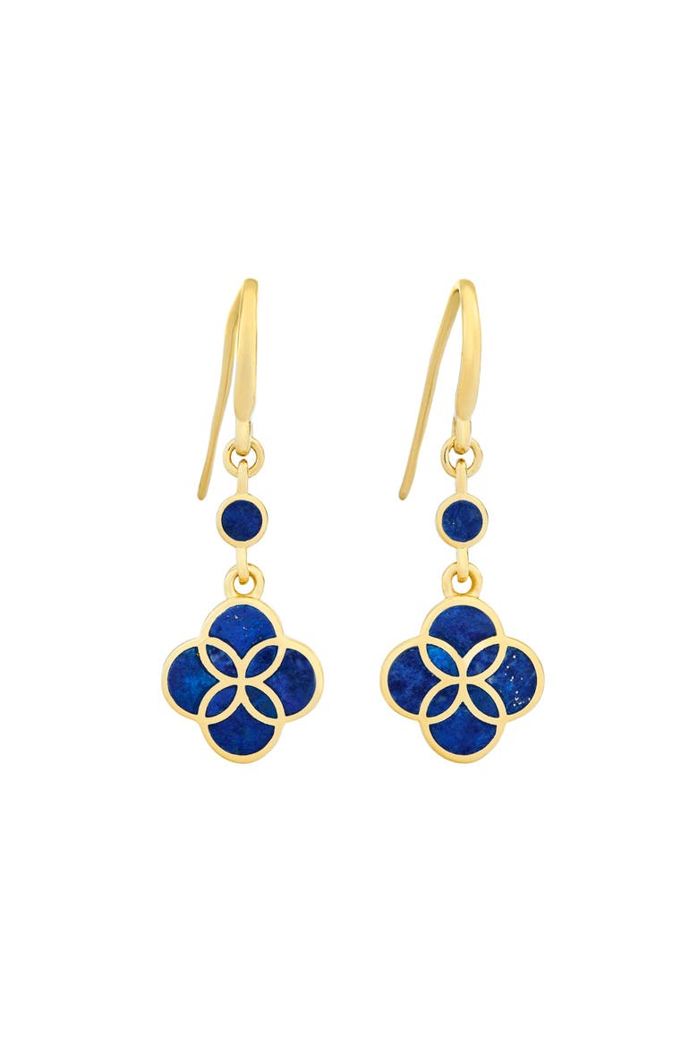 Petal Gemstone With 18K Gold Overlay Sterling Drop Earring, Main, color, BLUE