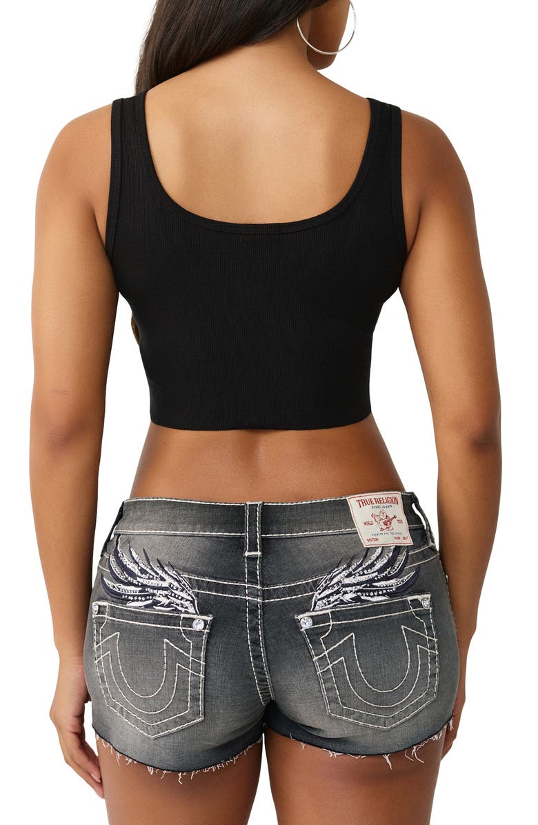 True Religion Crystal Bandana Rib Crop Tank, Alternate, color, Jet Black