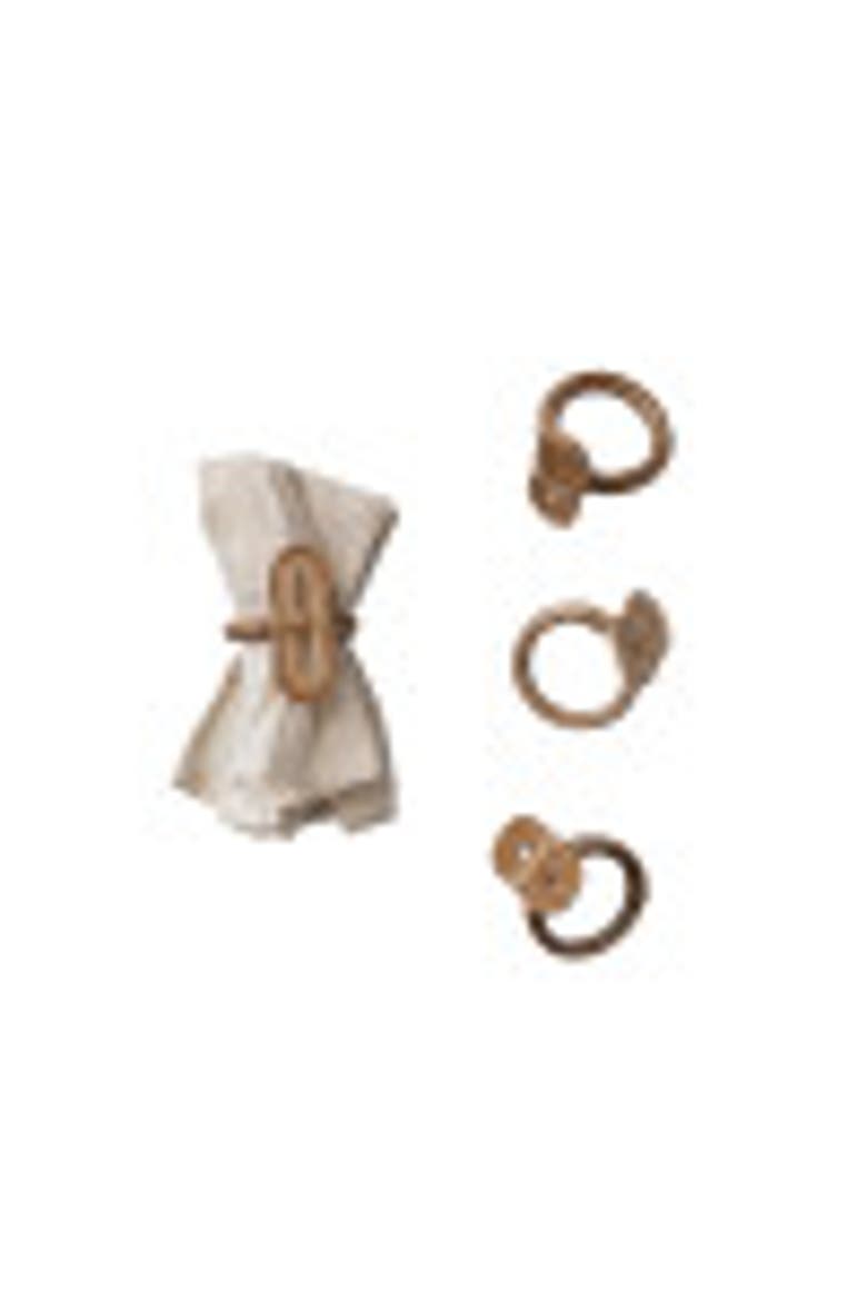 Boho Woven wood Napkin Rings in Linen Drawstring Bag, Set of 4, Alternate, color, Natural