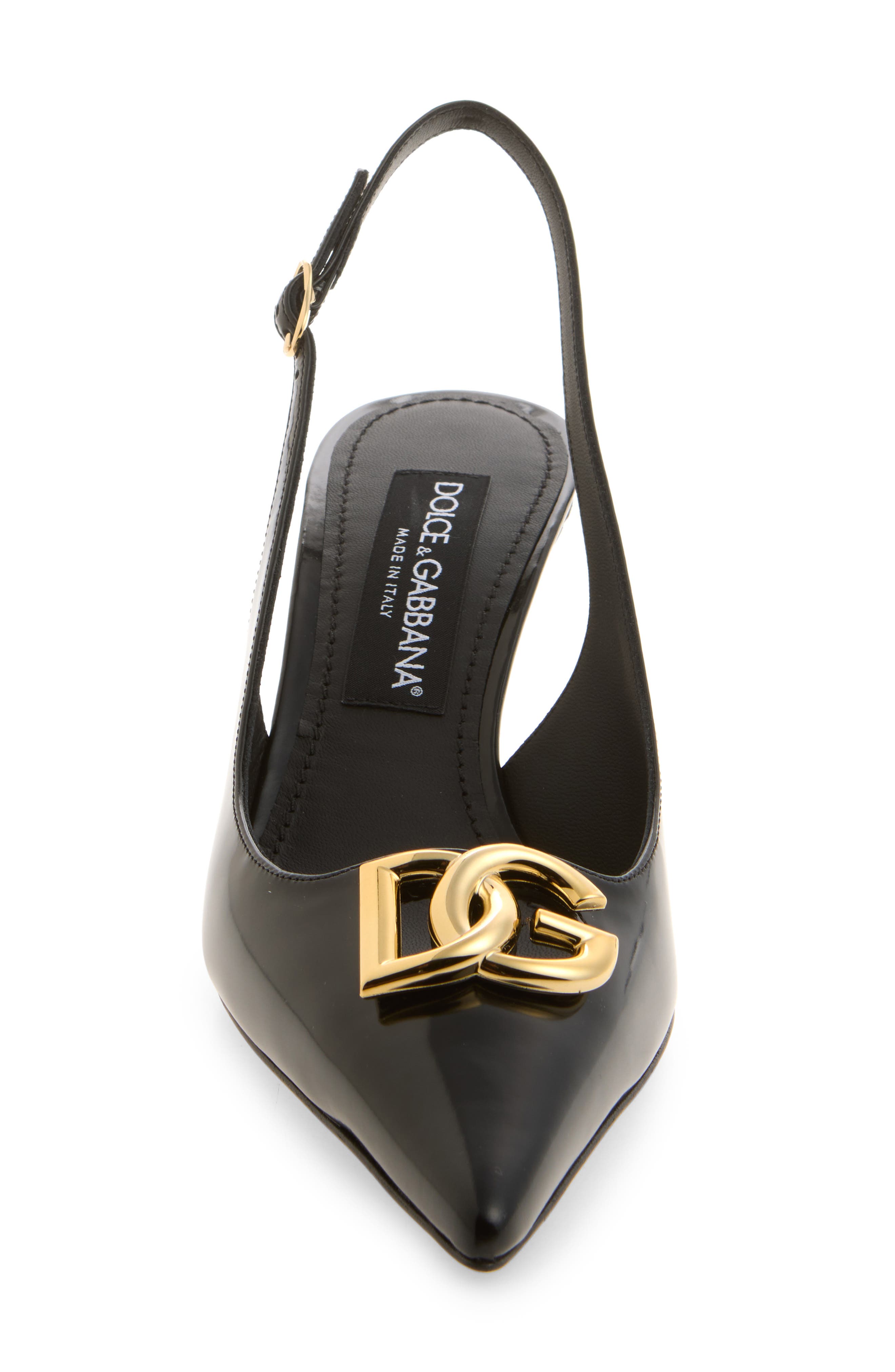 DG Logo Pointed Toe Slingback Pump, Alternate, color, BLACK