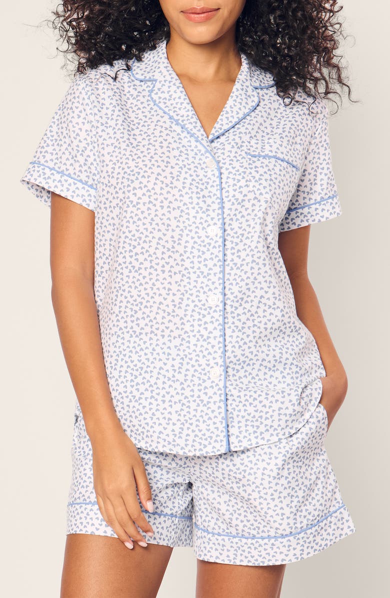 Petite Plume Blue Heart Cotton Twill Short Pajamas, Main, color, 